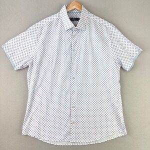 Stone Rose Button Up Shirt Mens 4 White Short Sleeve Monogram Preppy Casual